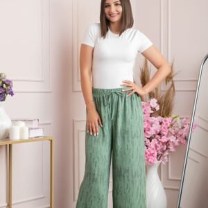 Pantaloni palazzo Vanessa cu imprimeu abstract - Verde
