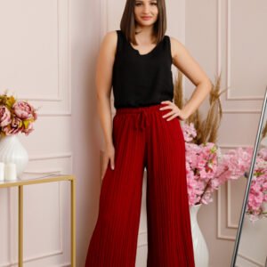 Pantaloni plisati grena cu elastic in talie