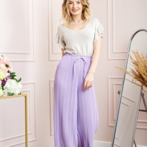 Pantaloni plisati lila cu elastic in talie