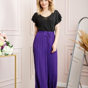 Pantaloni plisati mov cu elastic in talie