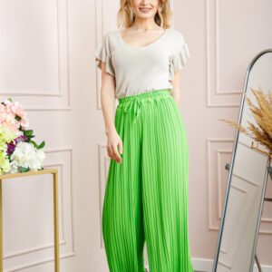 Pantaloni plisati verde praz cu elastic in talie