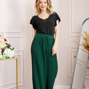 Pantaloni plisati verzi cu elastic in talie