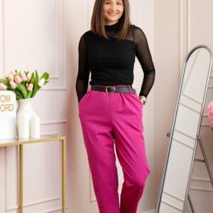 Pantaloni plus size ciclam cu talie elastica si curea reglabila Lillian
