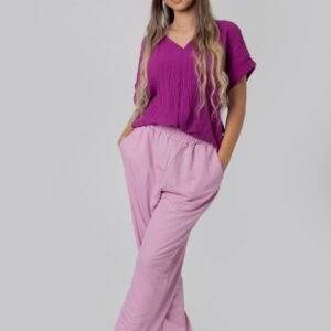 Pantaloni roz casual cu buzunare