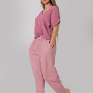 Pantaloni roz somon casual cu buzunare