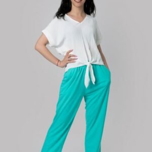 Pantaloni turcoaz casual cu buzunare