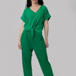 Pantaloni verde smarald casual cu buzunare