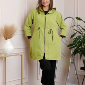 Pardesiu casual verde lime cu talie ajustabila si gluga