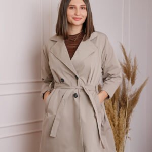 Pardesiu elegant bej cu cordon si nasturi