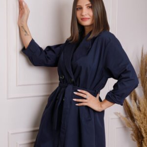 Pardesiu elegant bleumarin cu cordon si nasturi
