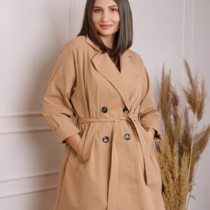 Pardesiu elegant camel cu cordon si nasturi