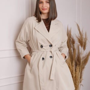 Pardesiu elegant ecru cu cordon si nasturi
