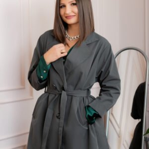 Pardesiu elegant gri antracit cu cordon si nasturi