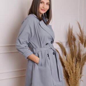 Pardesiu elegant gri cu cordon si nasturi