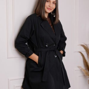 Pardesiu elegant negru cu cordon si nasturi