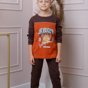 Pijama baieti Oliver din bumbac orange cu imprimeu baschet
