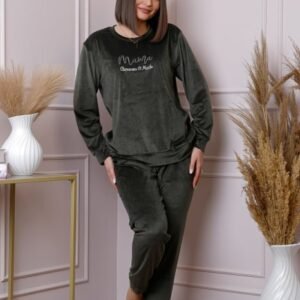Pijama dama Linda plus size din catifea kaki