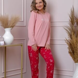 Pijama dama Maya cu bluza roz si pantaloni cu imprimeu