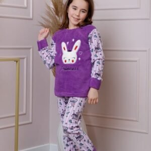Pijama fetite Daisy din fleece mov cu model cu iepurasi