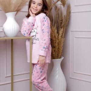 Pijama fetite Daisy din fleece roz cu model cu pisicute