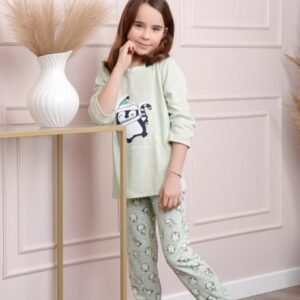 Pijama fetite Ellie din bumbac verde pastel cu imprimeu cu pinguini