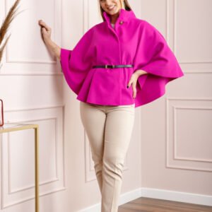 Poncho fuchsia elegant cu curea in talie