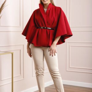 Poncho grena elegant cu curea in talie