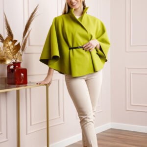 Poncho verde fistic elegant cu curea in talie