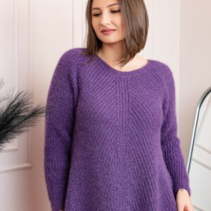 Pulover Bella pufos mov cu maneci raglan