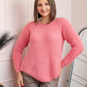 Pulover Bella pufos roz cu maneci raglan