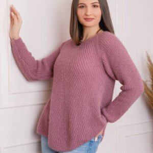 Pulover Bella pufos roz pudrat cu maneci raglan