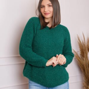 Pulover Bella pufos verde cu maneci raglan