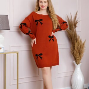 Pulover Bonnie caramiziu tip rochie cu fundite