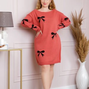 Pulover Bonnie corai tip rochie cu fundite