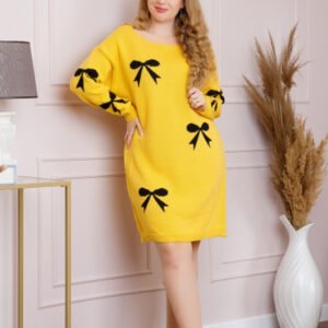 Pulover Bonnie galben tip rochie cu fundite