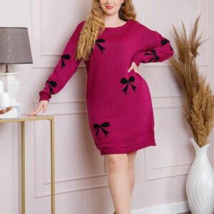 Pulover Bonnie magenta tip rochie cu fundite