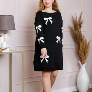 Pulover Bonnie negru tip rochie cu fundite albe