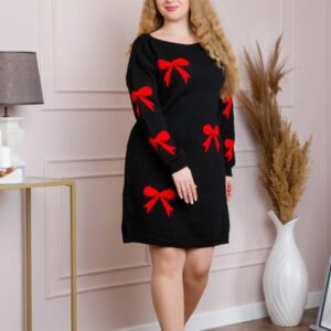 Pulover Bonnie negru tip rochie cu fundite rosii