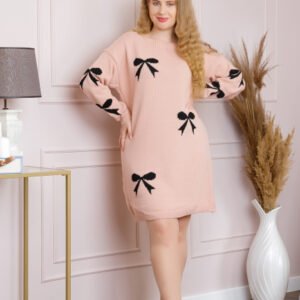 Pulover Bonnie roz pudrat tip rochie cu fundite