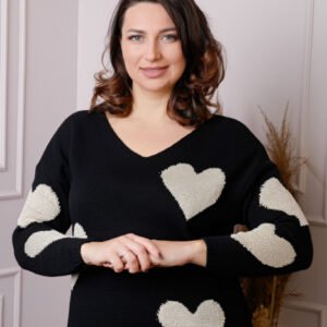 Pulover Carina negru cu inimioare si decolteu in V