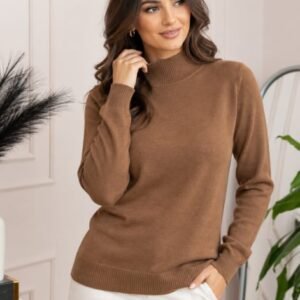Pulover Ellen din tricot subtire cu guler inalt - Camel