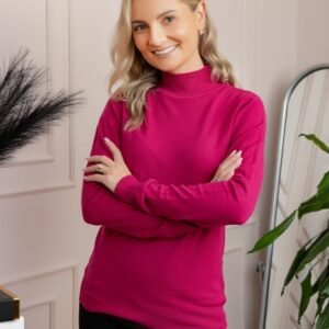 Pulover Ellen din tricot subtire cu guler inalt - Ciclam