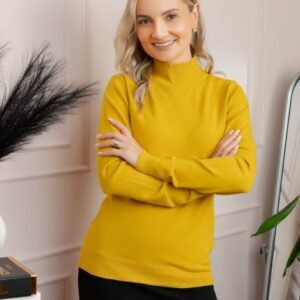 Pulover Ellen din tricot subtire cu guler inalt - Galben
