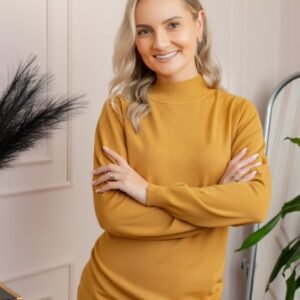 Pulover Ellen din tricot subtire cu guler inalt - Galben mustar