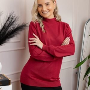 Pulover Ellen din tricot subtire cu guler inalt - Grena
