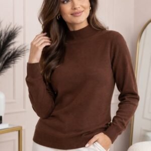 Pulover Ellen din tricot subtire cu guler inalt - Maro