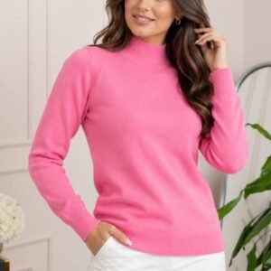 Pulover Ellen din tricot subtire cu guler inalt - Roz