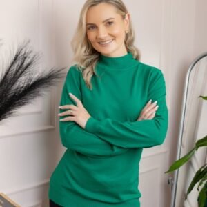 Pulover Ellen din tricot subtire cu guler inalt - Verde