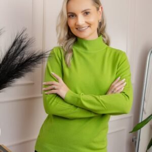 Pulover Ellen din tricot subtire cu guler inalt - Verde praz