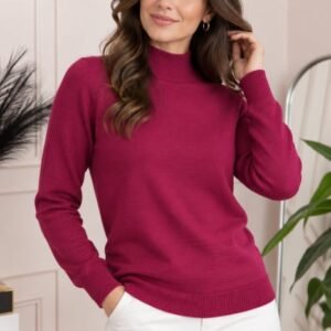 Pulover Ellen din tricot subtire cu guler inalt - Visiniu